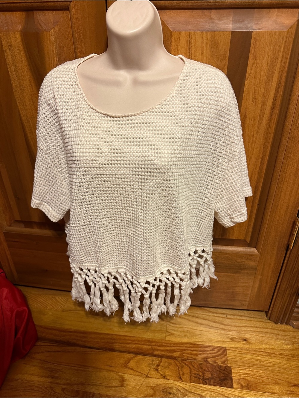 SHEIN Cream Crochet Fringe Short Sleeve Tunic